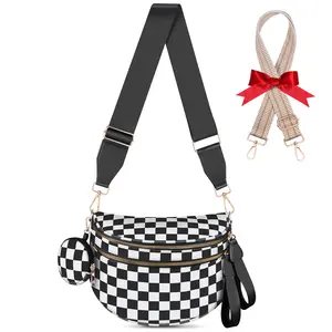 Babysun Simple Stylish Checkered Bum Bag with Detachable Coin Purse for Women, Nylon Crossbody Bag with a Spare Shoulder Strap
