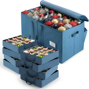 Hearth & Harbor Christmas Ornament Storage Box – Holiday Decoration Organizer with Adjustable Dividers & Carry Handles