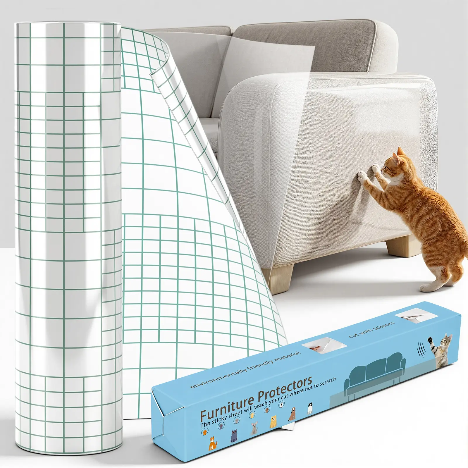 Anti Cat Scratch Sofa Protector Guards, Thick Single-Sided Self Adhesive Furniture Scratch Tape, No Residue Couch Protector Strips for Sofa Corners, Doors, Walls, Beds & Wooden Furniture