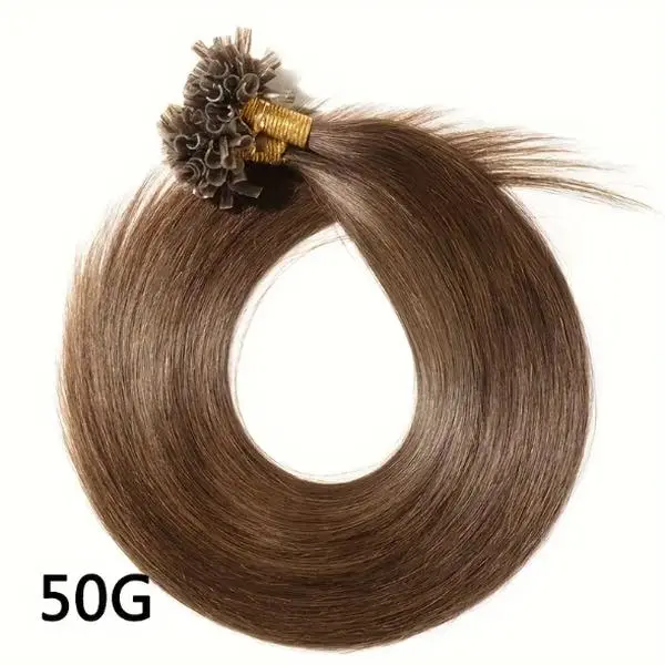 50G U-Tip Keratin Human Hair Extensions, 50 Strands Straight Remy Hair 12-28 Inch, Pre-Bonded Hot Fusion Hair, Smooth No Shedding Natural Shades Salon Daily Use