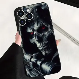 Reaper Skull Warrior Pattern Case for iPhone 17 16 15 14 Pro Max 13 12 11 Air XR XS Plus Shockproof Drop Protection Rugged Durable Silicone Cover