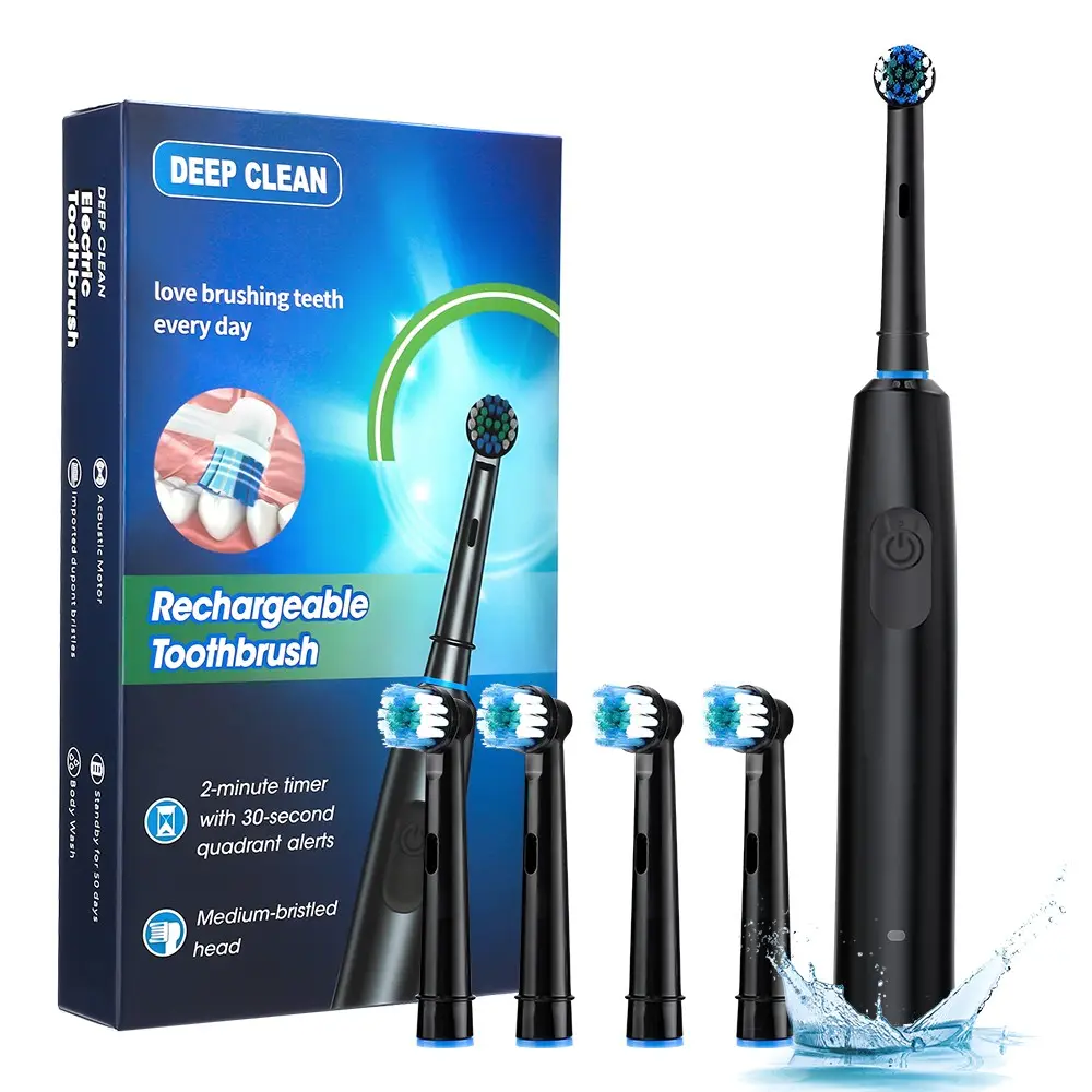 Rechargeable Electric Toothbrush for Adults, 5 Modes Rotating Design, Includes 4 Soft Brush Heads, Ideal Oral Care Solution, Power Toothbrush