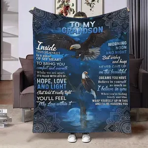 Letter To Grandson Pattern Flannel Blanket, Air Conditioning Blanket, Soft Throw Blanket for Sofa Bed, Gift for Grandson, Bedroom Refresh Decor