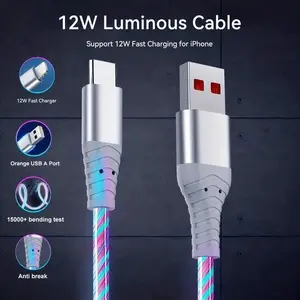 LED Glowing Fast Charging Smartphone Cellphone Data Cable, Durable Braided Design, Compatible with iPhone 14/13/12/11/10 Series, Ideal Gift for Home Office Travel