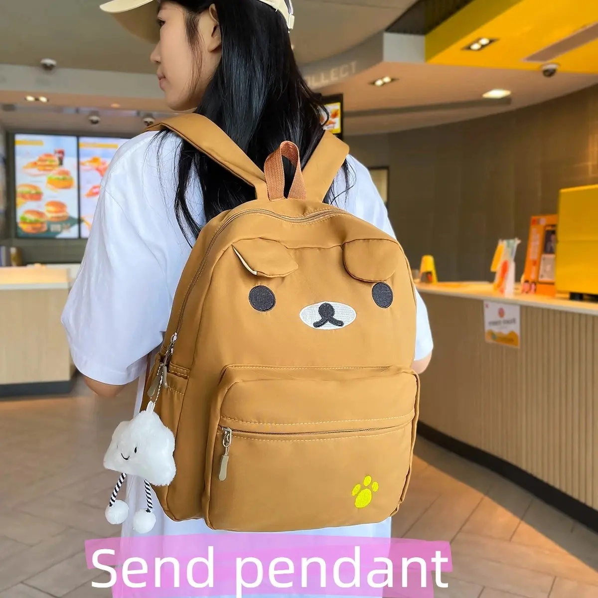 Kawaii Rilakkuma Backpack Cartoon Embroidered Backpack Fashion Large Capacity Student Storage Bag Nylon Outdoor Travel Bag