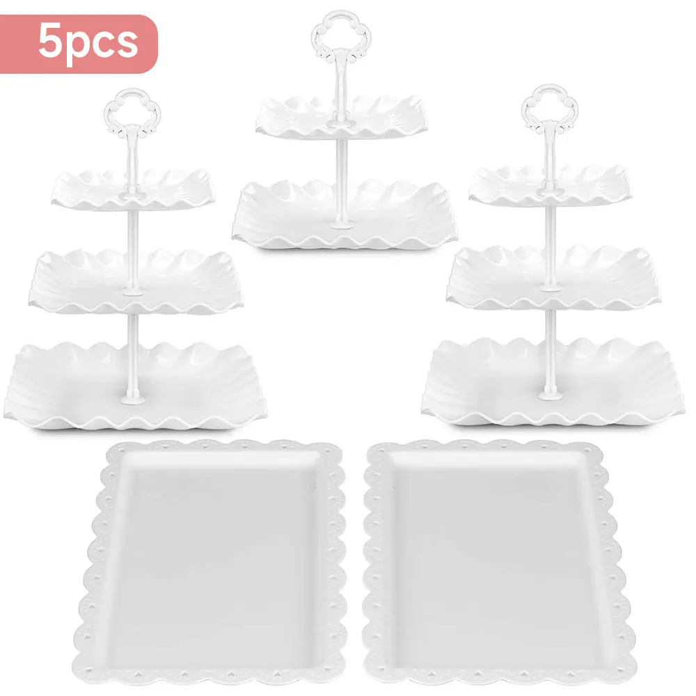 5 Packs Cake Stand Set with 2 x 3-Tier Cupcake Stands, 1 x2-Tier Cupcake Stands, 2 x Appetizer Trays, for Wedding Birthday Shower Tea Party Decorations