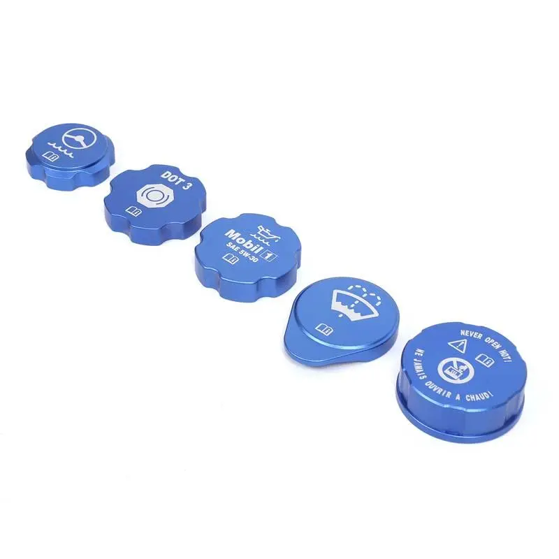 Premium Blue Anti-Corrosive Metal 5-Piece Automotive Engine Compartment Fluid Cap Set - Cylinder Nut Covers, Sparkplug Analyzer, Sparkplug Tester for 2005-2013 Corvette C6, Car Decoration, Scratch Coverage, Fading Protection, Premium Look
