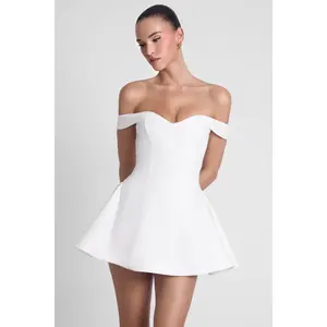 Raquel Babydoll Corset Mini Dress - White Casual Solid