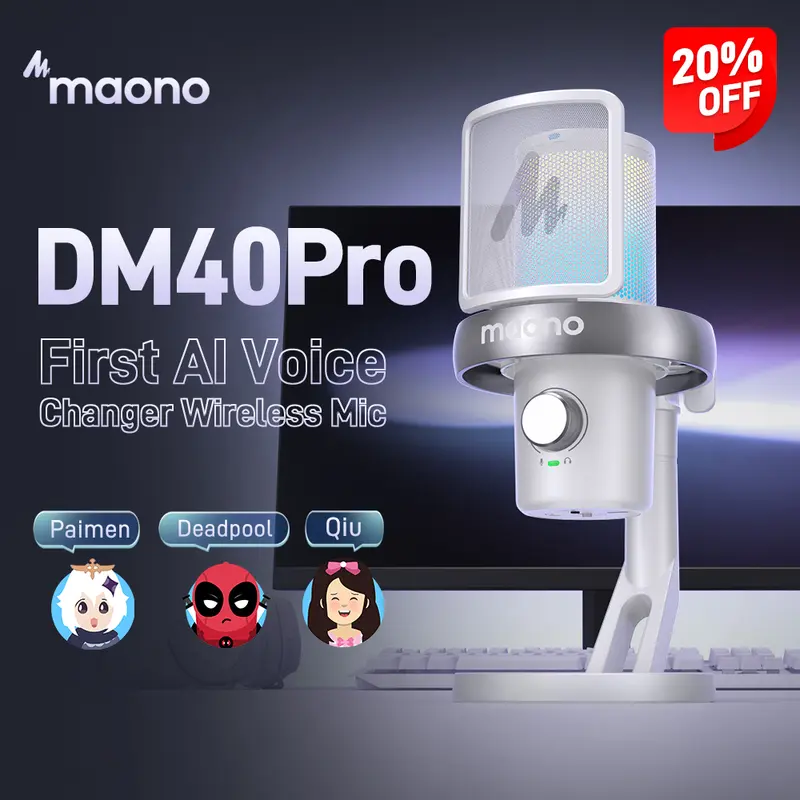 Maono DM40 Voice Changer Budget RGB Wireless/USB Desktop Microphone, audio equipment gear with Noise Reduction, zero latency, budget mics for Computer/PC/PS5 / Mac / Smartphone, ideal for Gaming,Recording,Singing,YouTube,TikTok., Game, Plug, Noise Cancell