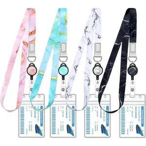 4 Pack Cruise Lanyard for Ship Cards Marble Cute Lanyards with Retractable Badge Reels Waterproof ID Badge Holder, 2025 Cruise Essentials Accessories
