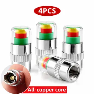 4 Pcs Silver Tire Pressure Monitor Valve Caps, Premium All-Copper Core Visual Alert Indicator