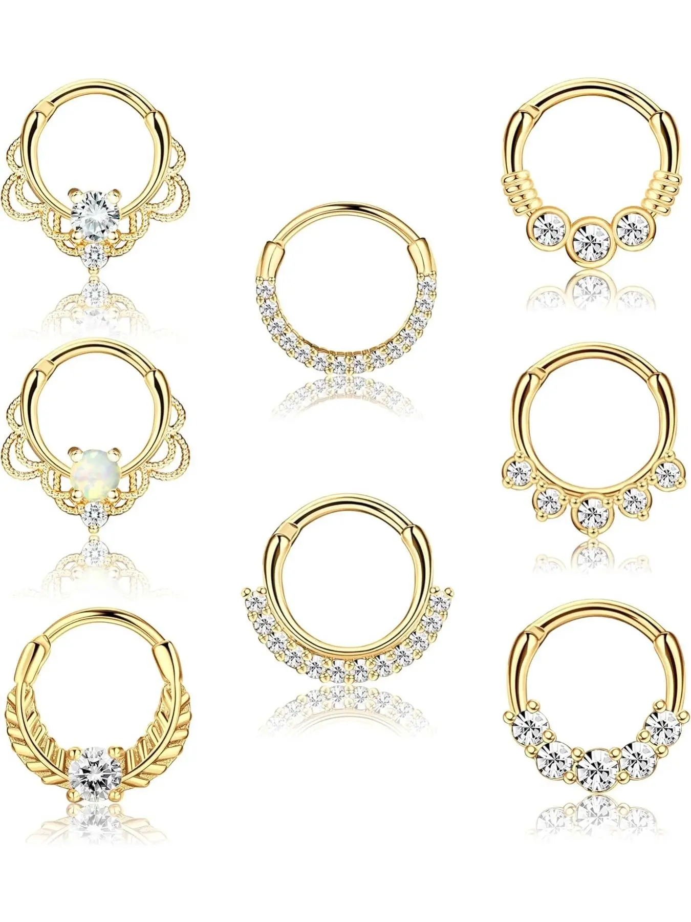 8pcs 16g Septum Clicker Ring, Helix Pierced Ring, Stainless Steel Cz Opal Cartilage Tragus Daith Hoop, Casual Piercing Jewelry Body Jewelry Accessory for All Seasons Nose Rings Hoops High Quality Jewelry