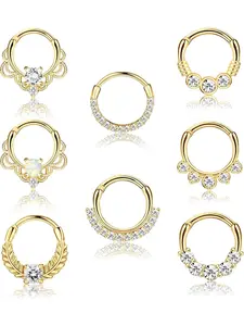 8pcs 16g Septum Clicker Ring, Helix Pierced Ring, Stainless Steel Cz Opal Cartilage Tragus Daith Hoop, Casual Piercing Jewelry Body Jewelry Accessory for All Seasons Nose Rings Hoops High Quality Jewelry