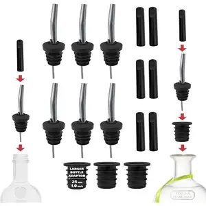 Stainless Steel Liquor Bar Bottle Pourers Drip-Free Nozzle Pour Spouts for Alcohol & Bartending Universal Fit Speed Spout Rust-Free & Easy Clean Chrome (6 Pack)