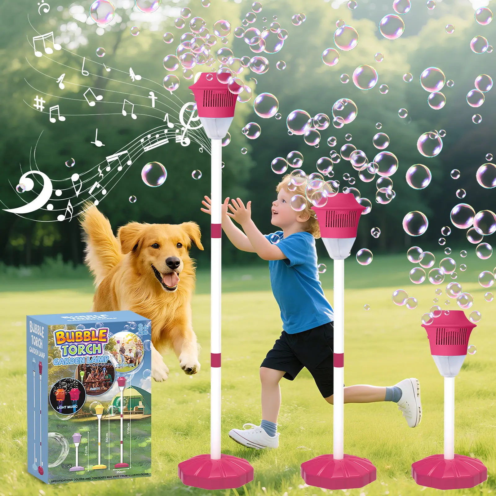 New Bubble Machine, 47in Rechargeable Automatic Bubble Maker with Light Music, 3 Level Heights Adjustable, Detachable Bubble Wand for Outdoor Party Wedding, Includes Bubble Solution