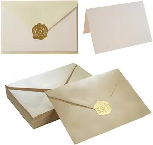 Homtable 50 Pack Shiny Envelopes with Shiny Cards and Gold Stickers for Invitations and Greeting Cards (Shiny Cream, 5x7)