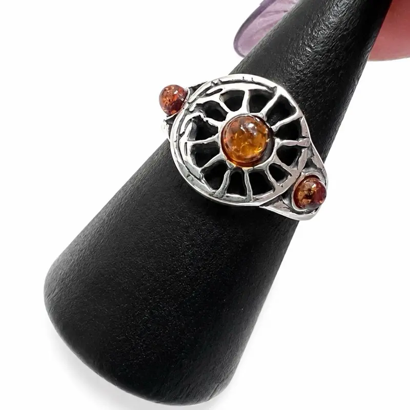 925 Sterling Silver Amber Ring - Size 5.5