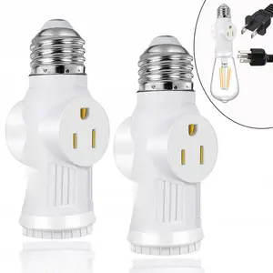 Light Socket to Plug Adapter,Convert E26 Light Socket to 2/3 Prong Outlet Adapter and Light Bulb Socket,Light Bulb Plug Adapter for Garage Porch