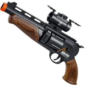 JH SR410 Brown Foam Dart Toy Blaster with Auto Spin Cylinder, Shell Ejecting Soft Dart Toy with Scope, 5-Shot Rotating Drum Outdoor Shooting Game Toy for Teens 14+