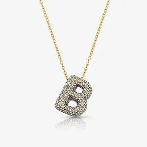EVRY JEWELS Gold or Silver Plated Women's Hypoallergenic Pave Bubble Letter Necklace