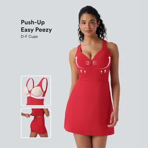 Halara Softlyzero Plush Push-Up Molded Cups Zipper Adjustable Strap Backless 2-in-1 Yoga Active Dress with Pockets-Easy Peezy-D/DD/DDD/F