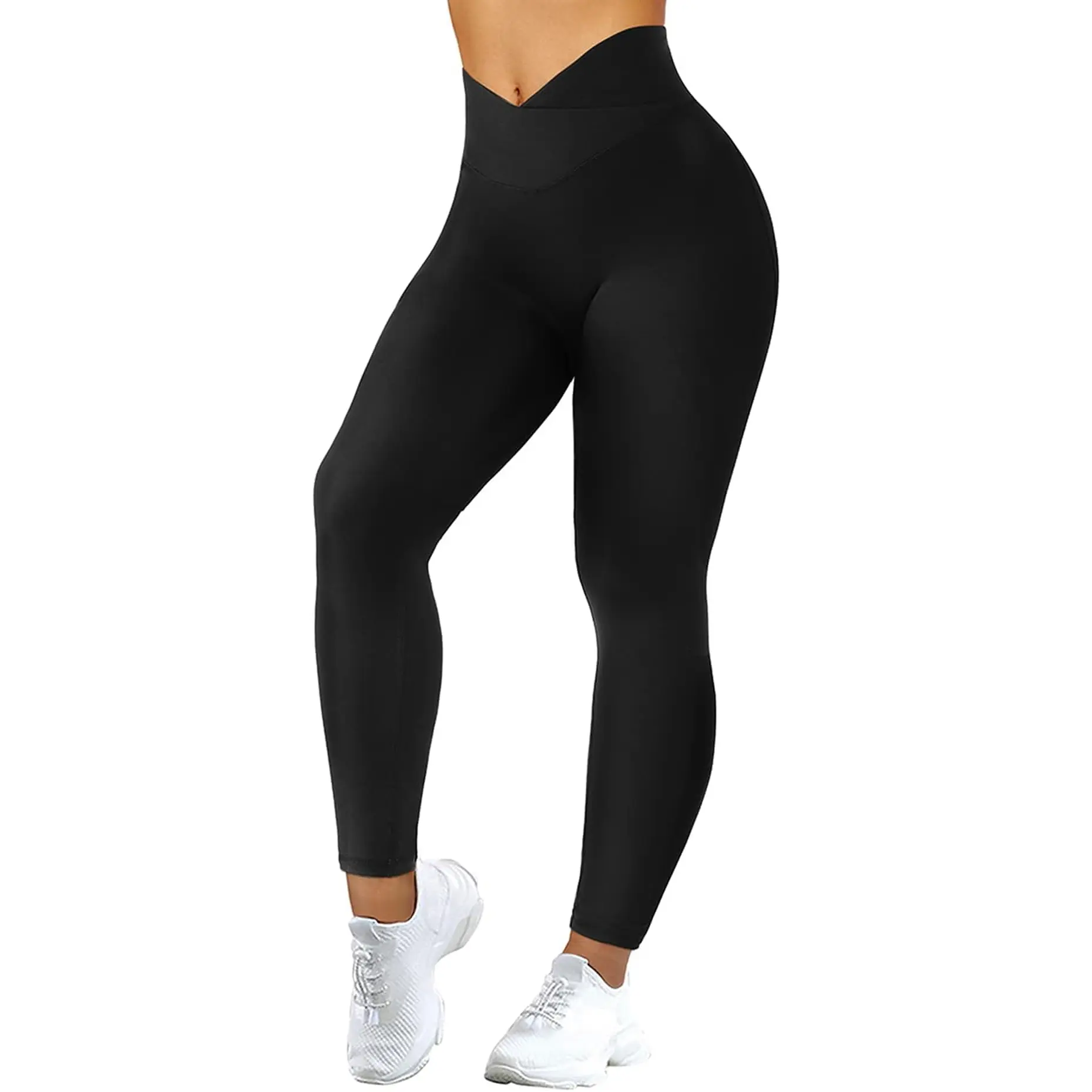 MOOSLOVER Women V Cross Waist Butt Lifting Leggings with Pockets High Waisted Yoga Pants