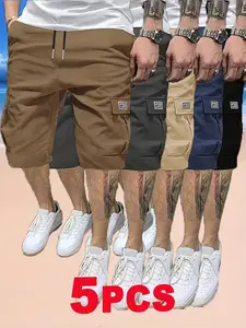 Men’s 5-Pack Lightweight Cargo Shorts Summer Trendy Casual Multi-Pocket Durable Anti-Pilling Wear-Resistant Tear-Resistant Comfortable Breathable Stylish Versatile Outdoor Leisure Menswear - Fashion, Layer