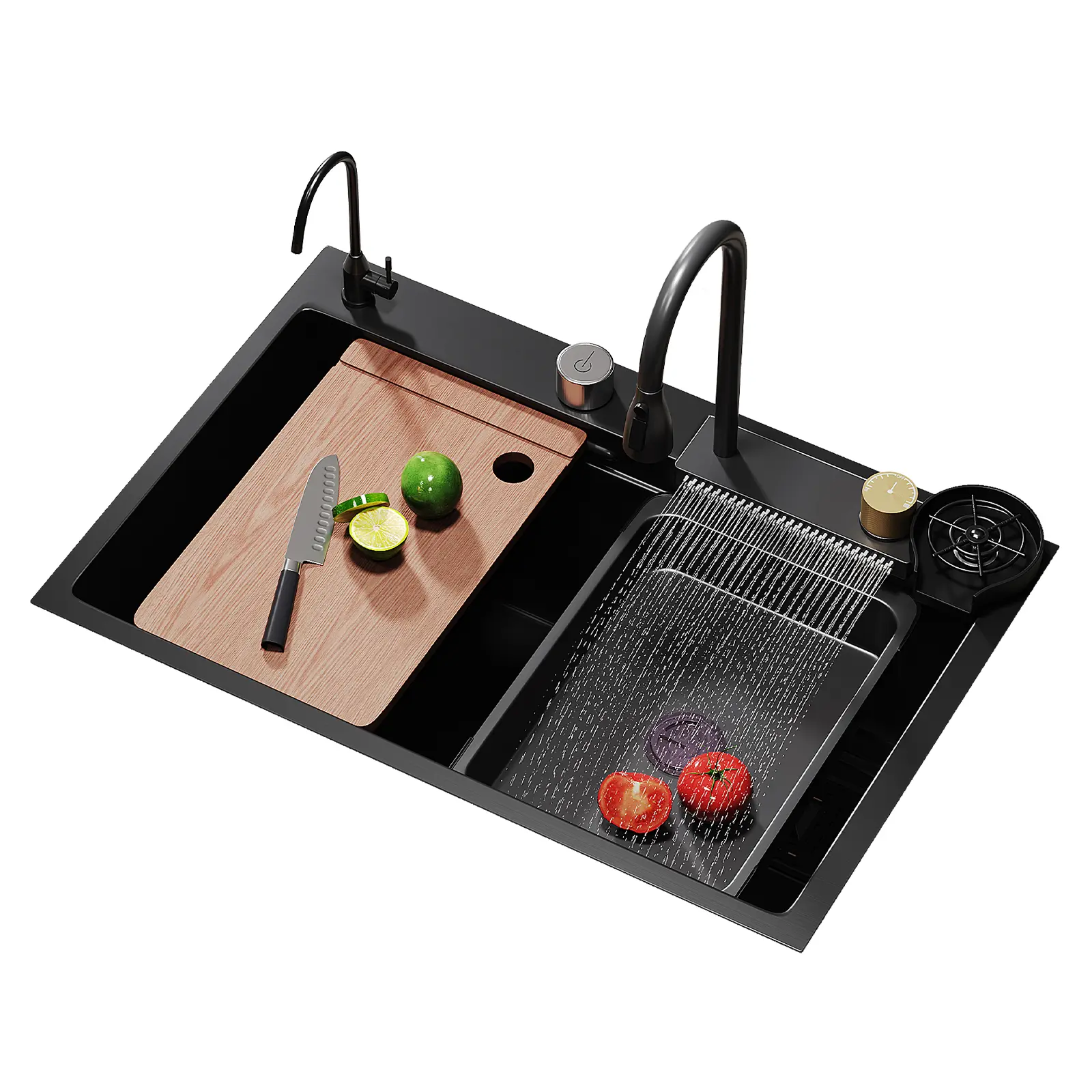 QORVANE Black Diamond Shark Series Waterfall Kitchen Sink, Scratch-Resistant Stainless Steel Workstation Sink with Anti-Pooling Drain, Drop In/Undermount Single Bowl Sink for Home, RV & Outdoor