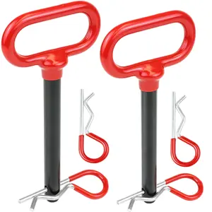 WELLMAX 2-Piece Trailer Hitch Pin Set with U-Shaped Hooks, 1/2" Diameter, 3-5/8" & 4" Shanks, 4 R-Clips, Rubber-Coated Grip, Zinc-Plated for Secure Towing, Winch Strap Hook, U Shaped Hook