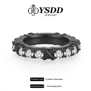 【Livestream-10 Black X Band】New 4mm Eternity X Band Synthetic Moissanite Rings in 925 Sterling Silver clear/black stone