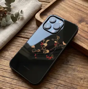 Raspberry Floral Phone Case, Retro Ink Painting, Tempered Glass