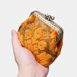 Burnout Velvet Orange Double Kiss Clasp Coin Purse