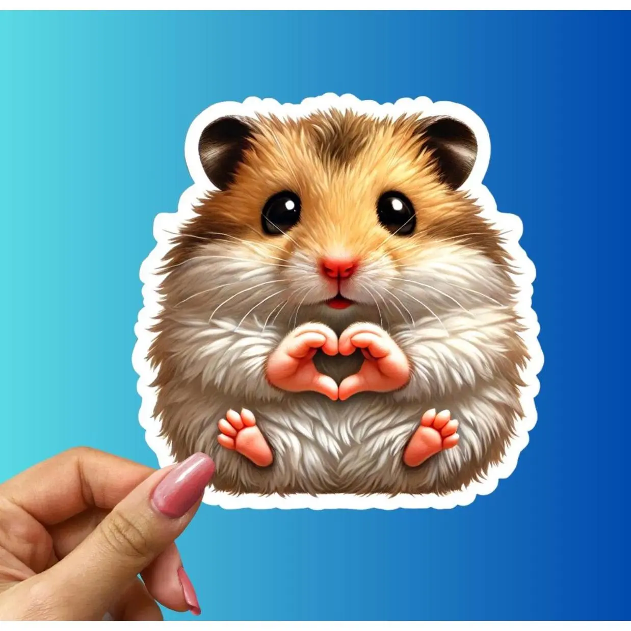 Adorable Hamster Heart Hands Sticker - Cute And Fluffy Vinyl Decal | Perfect for Laptops, Water Bottles, Animal Lovers And Pet