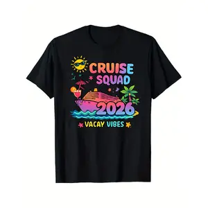 Men's "Boarding the Ship" 2026 Tropical Graphic Tees - Breathable Shortsleeve Round Neck Menswear Tee, Comfortable Stretch Fabric for Cruise Vacations, Casual Travel