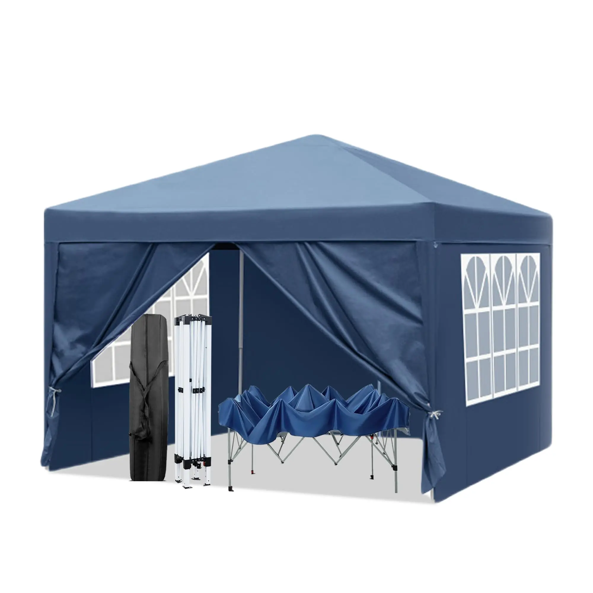 10x10FT (300x300cm) Square Foldable Steel-Frame Gazebo Shelter, Easy-Setup Waterproof Portable Instant Canopy Tent with Removable Sidewalls, Window Panels, Carrying Bag, UV Prevention, Fine Workmanship for Backyard Gatherings, All Kinds of Events