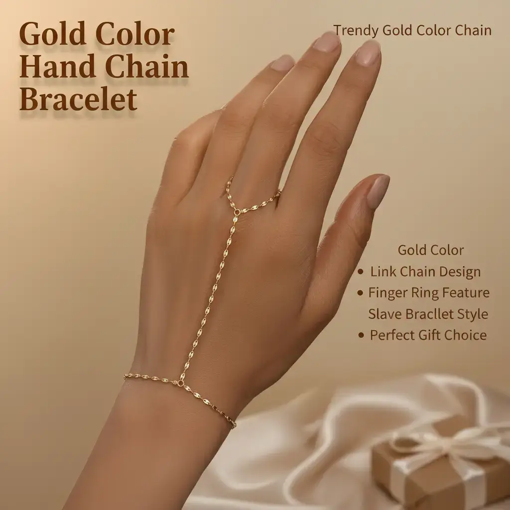 BloomWish S Hand Chain Bracelet Gold Bracelets for Women Link Chain Bracelets Trendy Finger Ring Slave Bracelet Jewelry Gifts