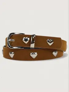 Western Style Unisex Belt, Faux Leather Heart Rivet Design, Perfect for Dresses & Jeans, Ideal for Parties & Daily Wear, Western Belts, Rivet Decorated Belt