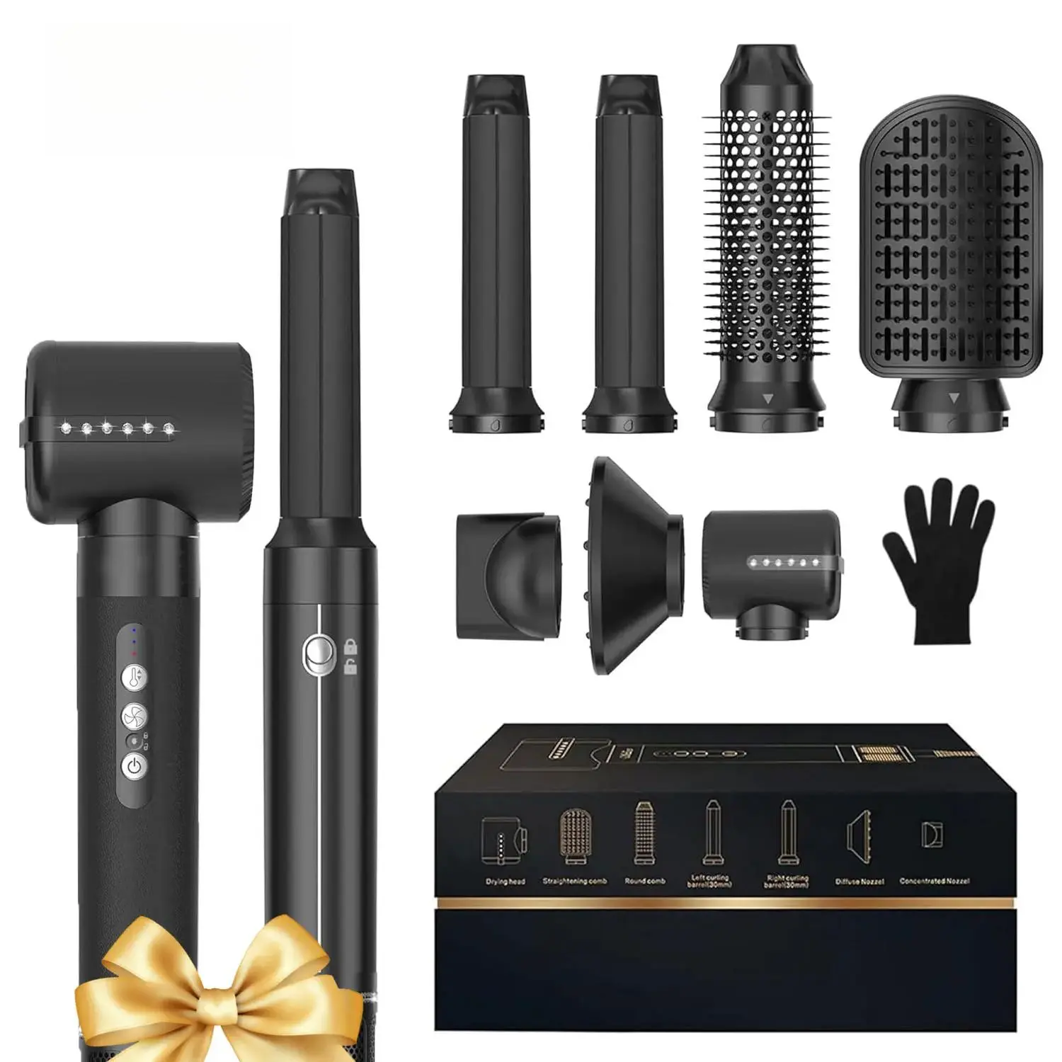7-in-1 Multifunctional Powerful Rapid Ionic Blow Dryer Set, Hair Dryer with Attachments (Comb, High-Speed Diffuser, Hot Air Styler) for Volume & Curling (100-120V) – Home Supplies Festive Party Bag Gift Hair Tool, Multifunctional Hair Dryer