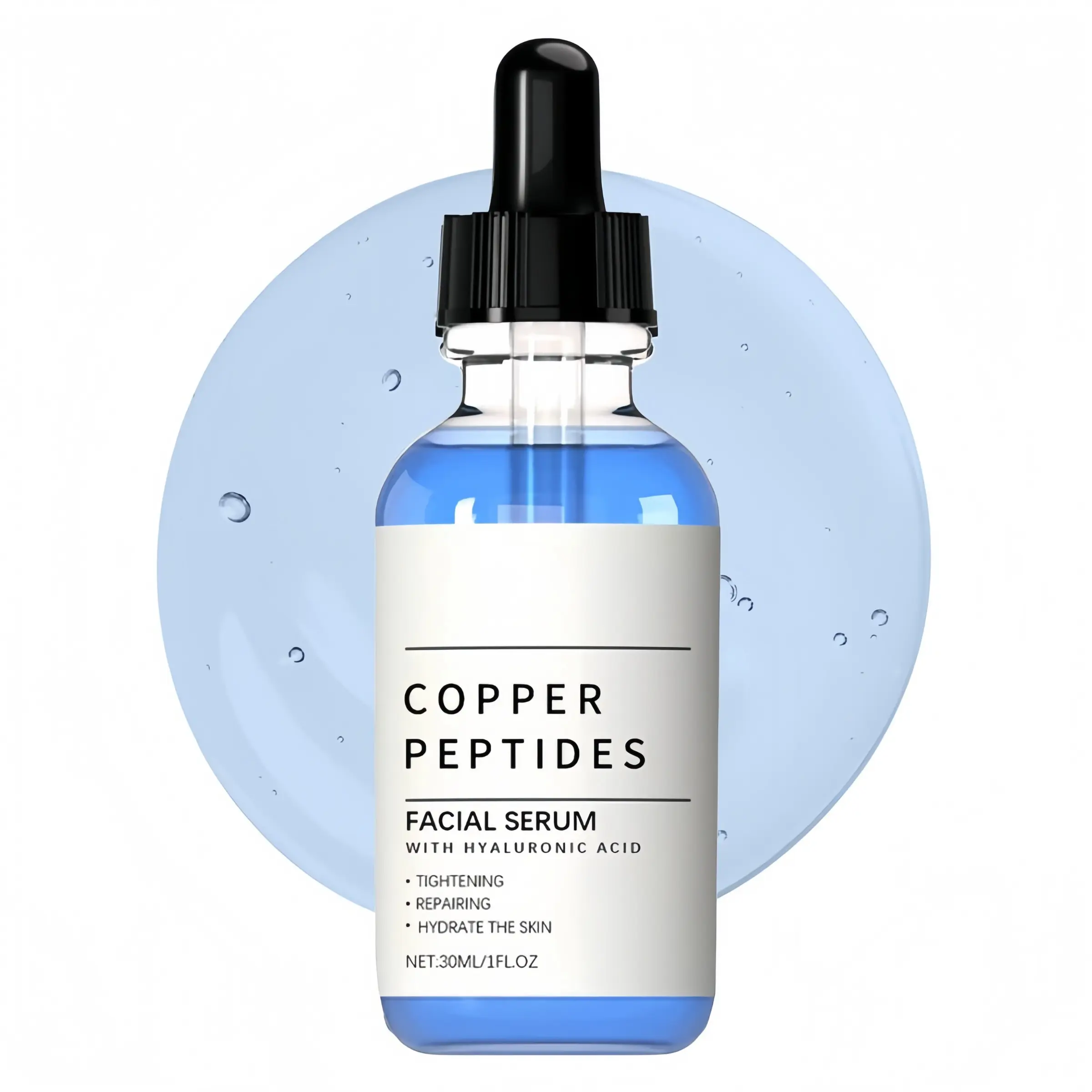 Copper Peptides Serum, GHK-Cu Peptides Serum for Face - Tightening, Soothing, Collagen Boosting, Hydrate, Skin Repair - with Hyaluronic Acid - Fragrance-Free - Firming Anti Wrinkle