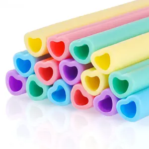 Tomorotec 15PCS Reusable Silicone Drinking Straws Heart Shaped 10 in Long for 6-20 oz Tumblers Soft Washable BPA-Free Food Grade Flexible Bendy Safe