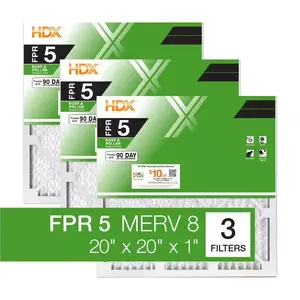 20 in x 20 in x 1 in Standard Pleated Furnace Air Filter FPR 5 MERV 8 3 Pack for Effective Air Filtration