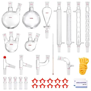【fathersdaygift】VEVOR Lab Distillation Kit, 3.3 Boro Lab Glassware Distillation Kit with 24, 40 Joint, 1000ml Essential Oil Distillation Apparatus Kit, 32 pcs Set of Glassware Equipment