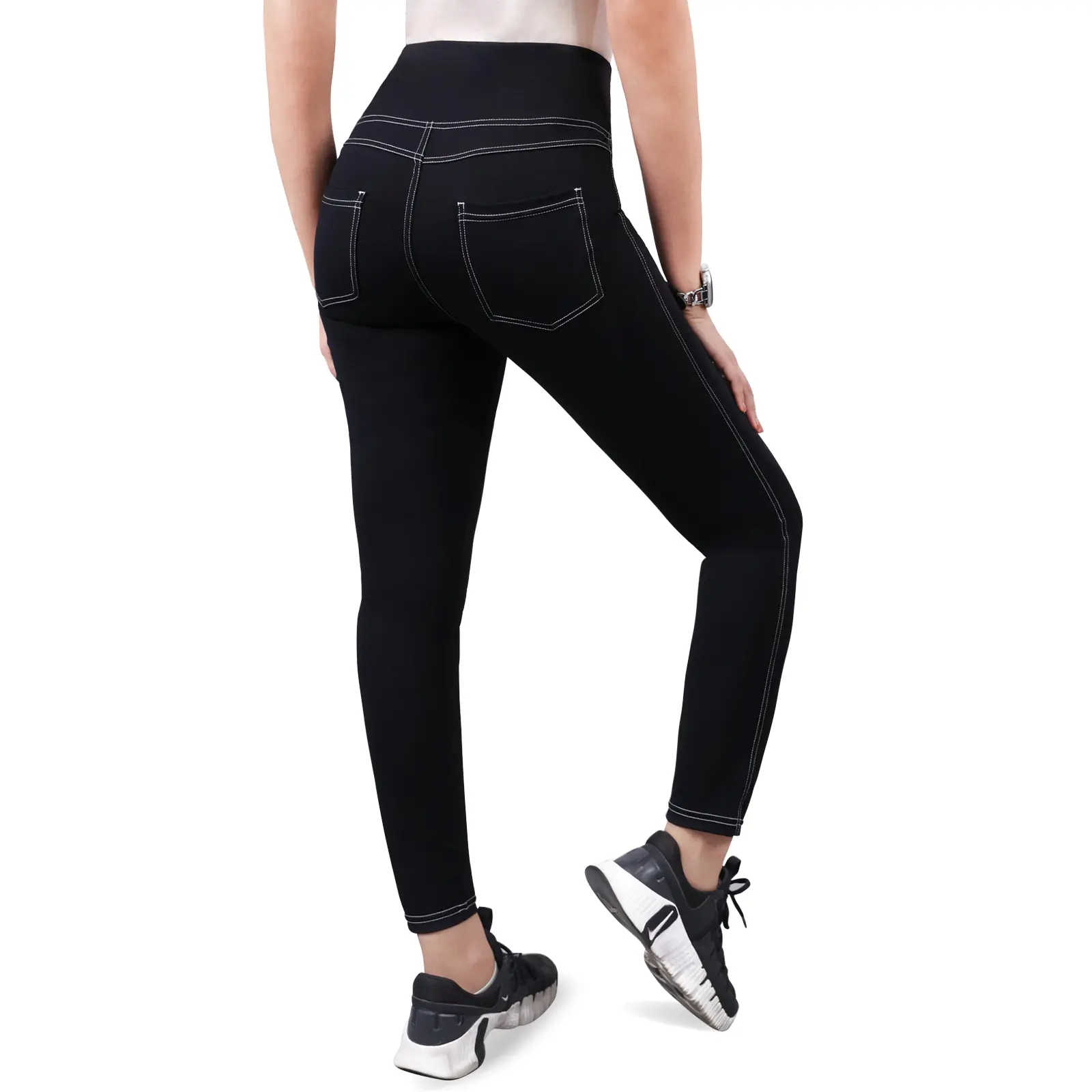 SANSHIDU Women's High Waisted Skinny Denim-Style Leggings - Buttery Soft, 4-Way Stretch, Tummy Control, Waist Training, Pocket Detail, High Waisted Pocket, Slim Fit Flatters Curves, All Seasons, Chic Look Long Bottoms for Everyday Wear