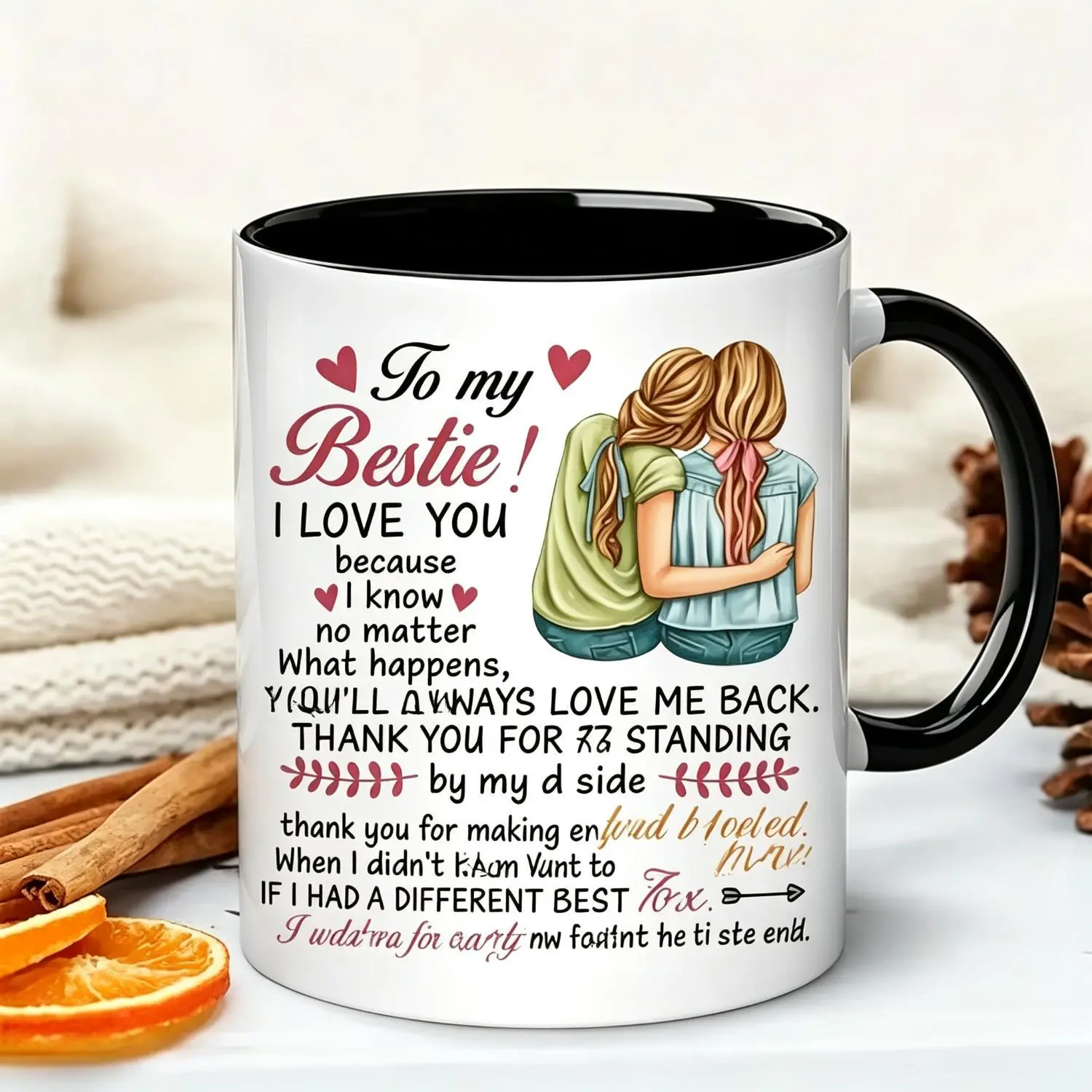 To My Bestie Mug 11oz White & Black Best Friend Gift Heartwarming Sister/BFF Coffee Cup for Birthday Christmas Best Friend Appreciation Ceramic Cup