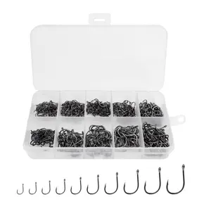 Outdoor Fishing Accessories, Fishing Lures Kit 500PCS Premium Fishing Hooks, 10 Sizes Carbon Steel Fishing Hooks W/Portable Plastic Box, Strong Sharp Fish Hook with Barbs for Freshwater/Seawater Fishing Hook Set Freshwater Saltwater Gear Tackle