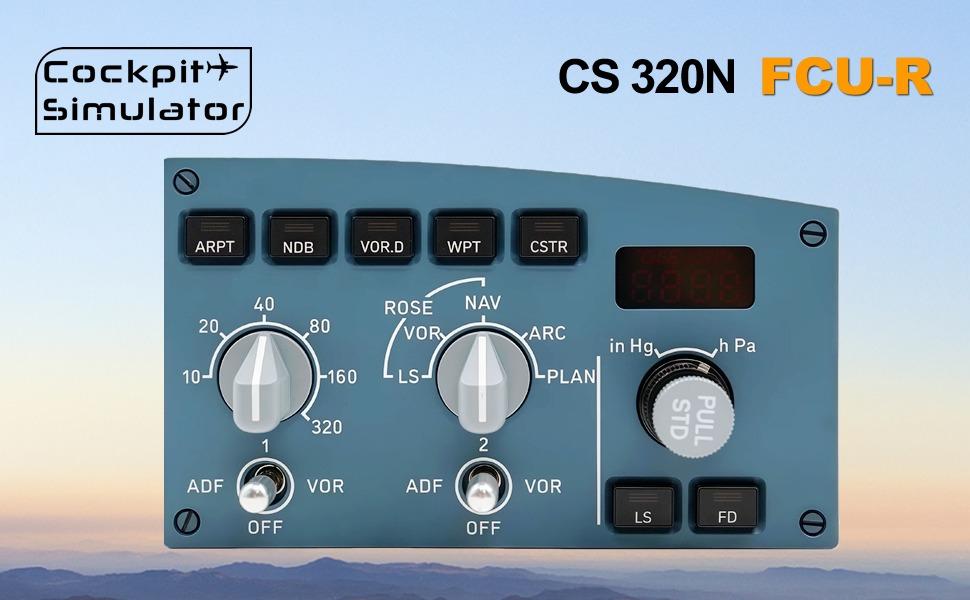 Cockpit Simulator 320 Series FCU-R, 1:1 Scale Flight Simulator Training-Inspired Control Panel, Metal Construction, USB Plug & Play, PC Compatible