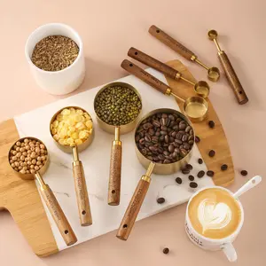 Stainless Steel Measuring Spoon Set, / Wooden Handle Measuring Spoon, Baking Measuring Tool for Home Kitchen, Utensils, Kitchen Gadgets