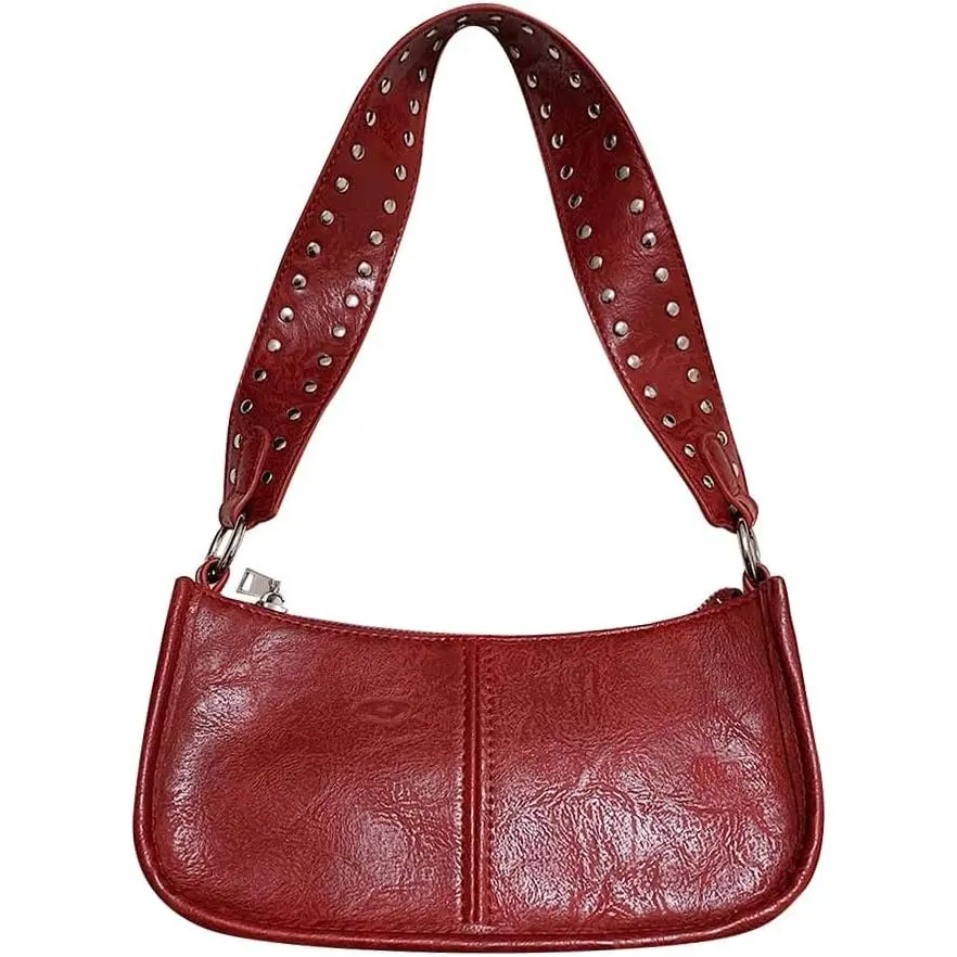 Women's Retro Studded Small Leather Hobo Shoulder Crossbody Purse, Baby & Maternity Fashion Accessory