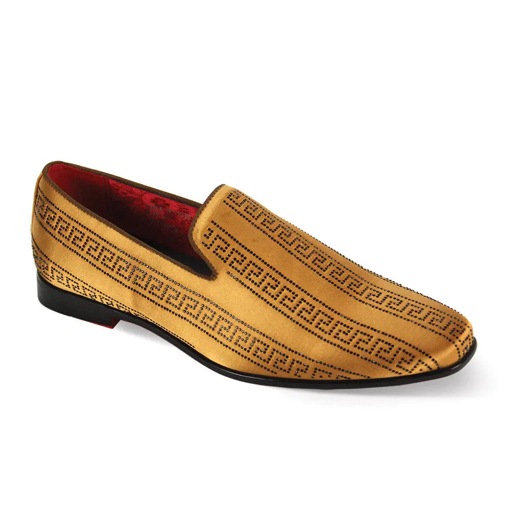 Gold & Black Crystal Studded Satin Smoking Loafers - Slip-On Dress Shoes