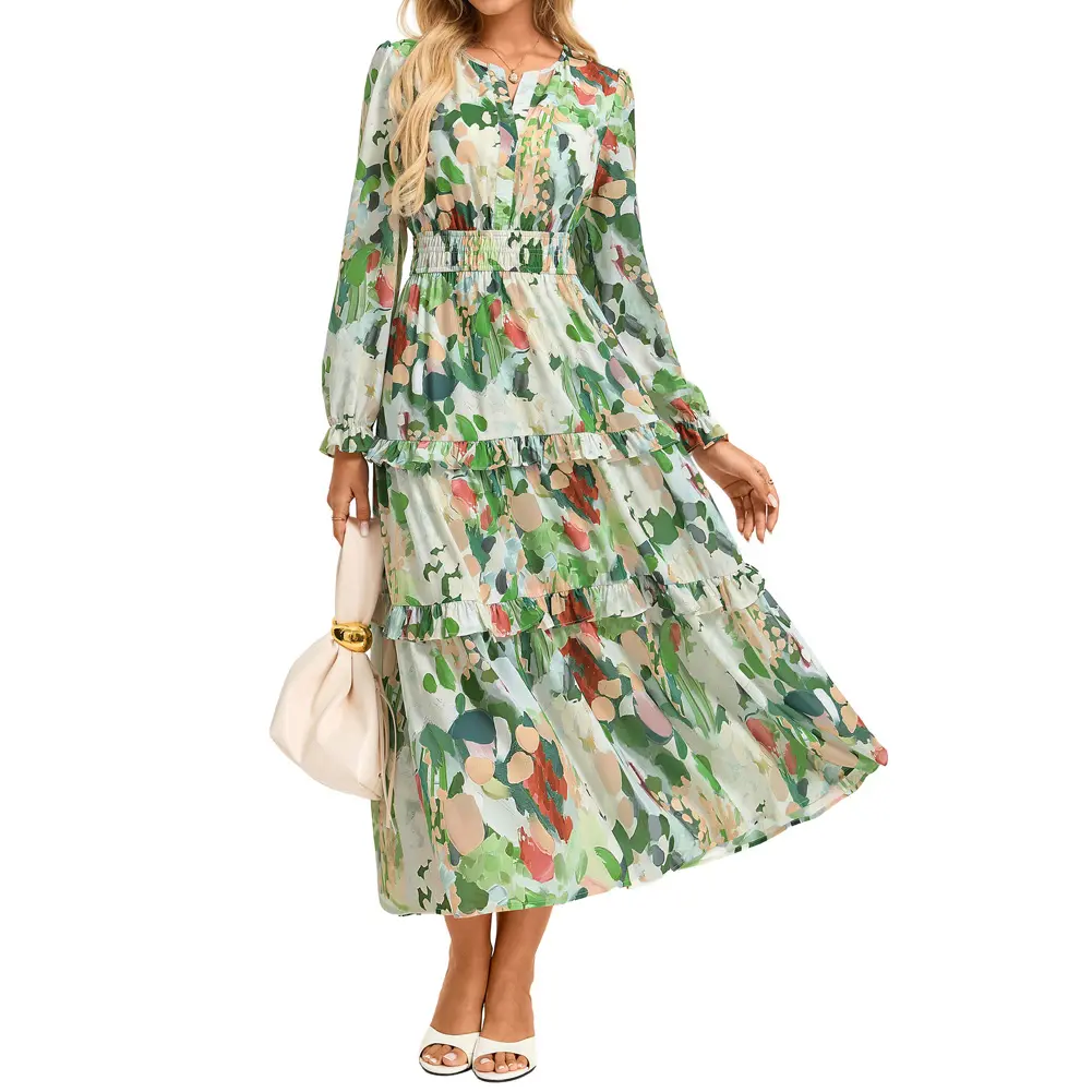 GRACE KARIN Women's Floral Long-Sleeve V-Neck Maxi Dress 2026, Boho Flowy with Pockets, Elegant Garden Party Western Wedding Guest Dress, Garden Party Wedding Guest Dress, Elegant Dresses